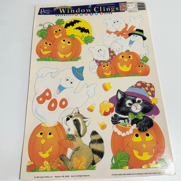 Vintage Set Of 3 Halloween Window Clings 90s Pumpkin Cats Ghost Nostalgic Decor - Picture 2 of 14